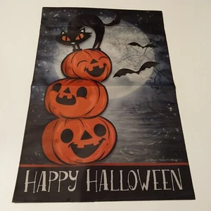 Happy Halloween, Lanterna Jack-O Gatto Nero Bandiera da Giardino 12 x 18 Pollici Doppio Lato - Foto 1 di 1
