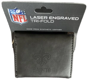 Laser Engraved Tri-Fold Wallet Black New Orleans Saints - Picture 1 of 2