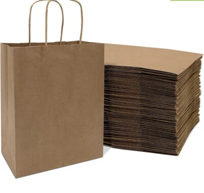 Bolsas de papel Kraft marrón con asas | 8x4x10 pulgadas (paquete de 100) | tamaño pequeño... Foto 1 de 2