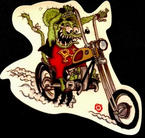 RAT FINK STICKER ”CHOPPER FINK” 3 1/2 X 3 3/4” KICK ASS STICKER & GLOSSY!!! - Picture 1 of 2