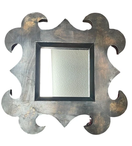 Vintage Wall Mirror Art Nouveau Brass Metal Sculptured and Scrolled w/ Hang Hook Cover