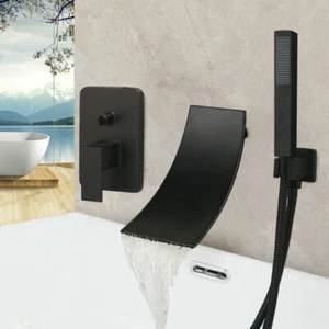 Bathroom Hand Shower Faucets Set 3PCS Black Wall Mounted Mixer Bathtub Tap Set - Picture 1 of 10