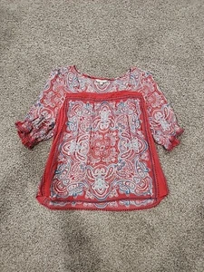 Lucky Brand Womens Large Pink And Blue Paisley Short Sleeve Loose Top - Imagen 1 de 8