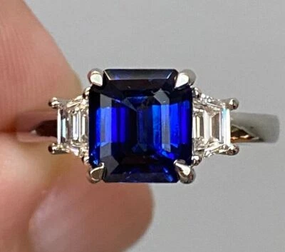 Anillo de compromiso zafiro azul 0,70 quilates diamante real platino 950 talla 9 7 8 Foto 1 de 4