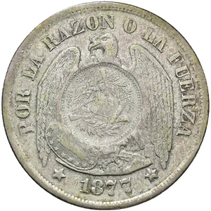 ☆ GUATEMALA 1894 • PESO ½ REAL ☆ COUNTERMARKED ON 1877 CHILE PESO ☆ KM#216☆D1332 - Bild 1 von 4