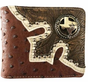Texas State Mens Wallet Western Bifold Style W041-32 Ostrich Brown - Picture 1 of 2