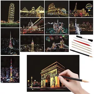12 Pcs Scratch Art Paper Rainbow Scratch Paper with Scratching Tools Kit Worl... - Picture 1 of 9