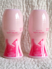 AVON 2 x SOFT MUSK FOR HER ~ ROLL ON ANTI-PERSPIRANT DEODORANTS  50ml each *NEW*
