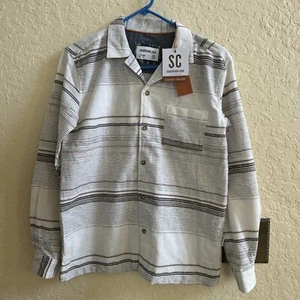 NWT-Sovereign Code Button Up Shirt Youth Size 14-16. White with Stripes-Browns - Picture 1 of 7