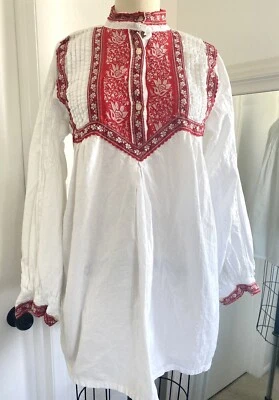 Blusa Campesina Vintage Roja + Blanca Lino Bordada Boho Bohemia Hippie - M Foto 1 de 4