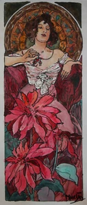 Rare fine unique portrait poster painting, signed Alphonse Mucha, w COA - Picture 1 of 10