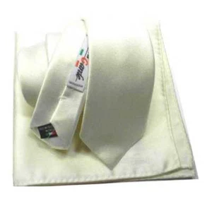 Ensemble Crème Cravate Slimskinny Noeu 6 Cravate Et Mouchoir Made IN Italy - Imagen 1 de 1