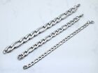 SILVER STAINLESS STEEL 3+1 FIGARO LINK THICK STRONG MENS UNISEX CHAIN BRACELET