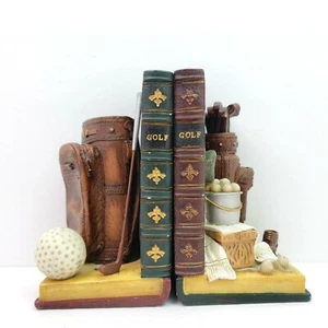 Collectable Mens Man Cave Library Study 3.5 W 6.25 H Heavy Golfer Golf Book Ends - Picture 1 of 7