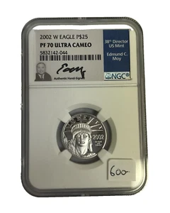 2002 W Eagle P$25 PF 70 Ultra Cameo 1/4oz .9995 Platinum Hand Signed Moy NGC - Picture 1 of 10
