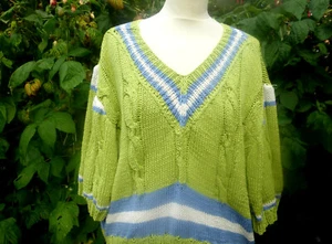 New hand knit oversized cricket jumper/sweater-cotton. Lime green. 16 - Picture 1 of 4