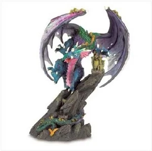 Mystical DRAGON ATTACKING CASTLE Statue Sculpture Figure Figurine - Glitter Dust - Bild 1 von 1