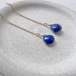 Lapis Lazuli Heart Shape Dangle Drop Handmade Thread Earrings Healing Earrings - Picture 1 of 10