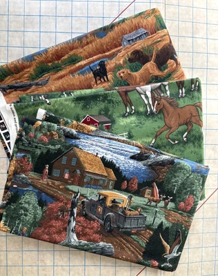 VIP Cranston Joan Messmore Fabric Lot Horses Dogs Canoe Moose Fishing 2.5 total - Image 1 of 4