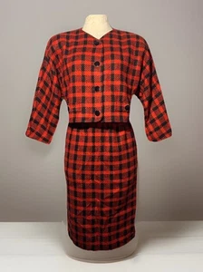 Falda Traje ANNE KLEIN Lana Cuadros Chaqueta Corta Talla 8 Mujer’s EE. UU. De Colección Años 70 - Imagen 1 de 13