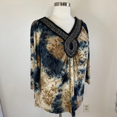NWT. Dressbarn Burnout Velvet Bead Bling Adorned Blouse. Women’s 3X - Image 1 of 4
