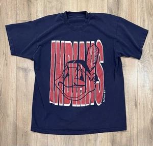 Vintage MAJESTIC Cleveland Indians T-Shirt XL 1992 Dark Blue - Picture 1 of 6