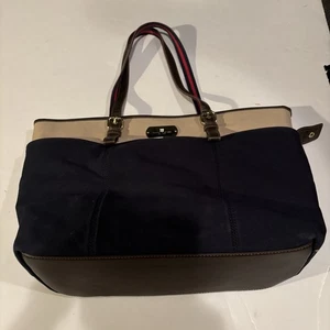 NWT Tommy Hilfiger Black/Beige Fabric Tote Handbag Shoulder Bag Purse - Picture 1 of 9