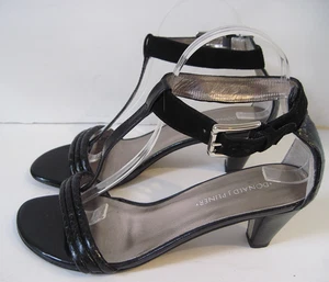Donald J Pliner Viva T Ankle Strap Black Suede Snake Leather Sandals Size 8 1/2M - Picture 1 of 4