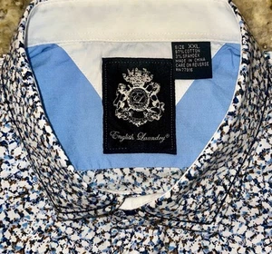 Camisa manga corta English Laundry para hombre con estampado azul y blanco con botones delanteros talla 2X - Imagen 1 de 5