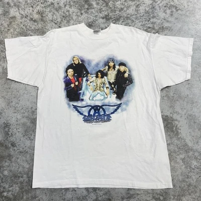 Camisa De Colección Aerosmith Para Hombres XL Gira Nine Lives 1997 Banda de Conciertos Blanca Años 90 Foto 1 de 4
