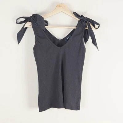 Anthropologie Maeve Gray Bow Tie Shoulder Gray Ribbed Tank Coquette Top Sz XS - Image 1 of 4
