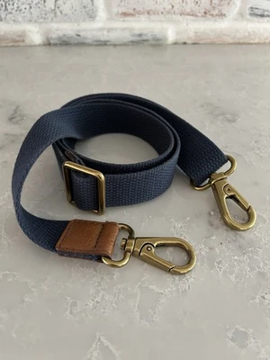 Fossil Replacement Strap Blue Canvas Brown Leather Gold Tone Brass Hardware 30” - Image 1 of 4