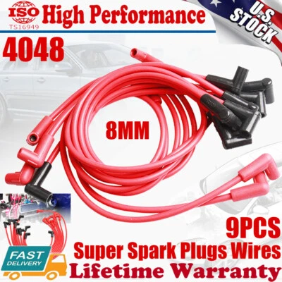 4048 8 mm 9 piezas cables rojos súper bujías para Buick Chevrolet Oldsmobile Pontiac Foto 1 de 4