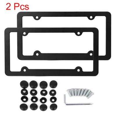 4 отверстия черный алюминиевый сплав передняя задняя рама номерного знака с винтовыми крышками - Изображение 1 из 4