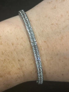 FUNKELNDES RECHTECKIGES TENNISARMBAND JSWJ STERLINGSILBER ZIRKONIA 7,5" - Bild 1 von 7