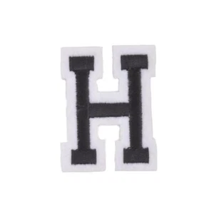 Varsity Letter H Iron On Patch/Badge/Applique/Transfer A-Z Alphabet Black/White - Picture 1 of 1