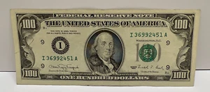 Series 1990 US One Hundred Dollar Bill $100 Minneapolis ~ I 36992451 A - Picture 1 of 4