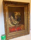 Antiqie DOG  PORTRAIT OIL PAINTING Dog St Bernard Ornate Frame