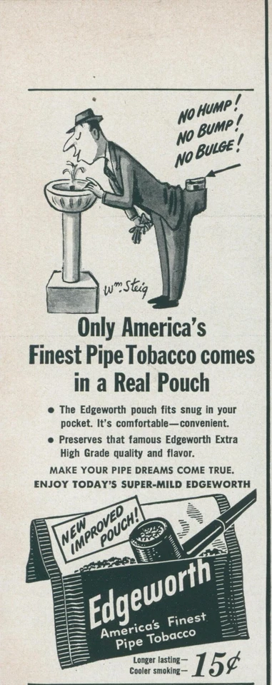 1950 Edgeworth Pipa Tabaco William Steig Arte Fuente de Agua De Colección Impreso Anuncio L12 Foto 1 de 1