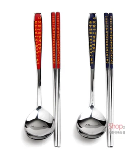 2 juegos de diseño tradicional coreano, 2 juegos de cucharas y palillos diseñados - Imagen 1 de 11