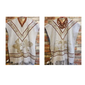 Native American Western Burnt Suede leather Poncho Eagles - Picture 1 of 8