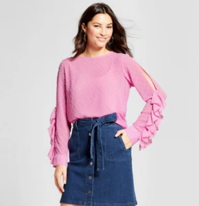 Women's A New Day Clip Spot Cold Shoulder Ruffle Long Sleeve Blouse Purple XXL - Picture 1 of 4