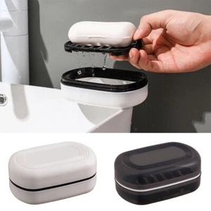 Portable Soap Dish Box Case Holder Lid Travel Sealed Container Shower Bathroom - Picture 1 of 14