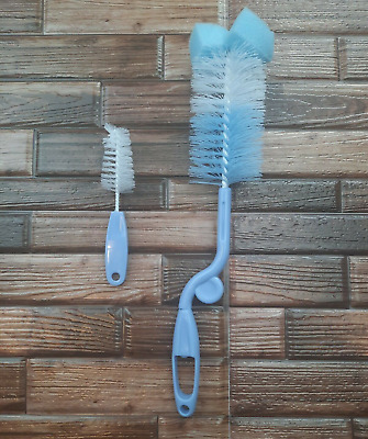 Blue Baby Bottle Brush 2pc Swiveling Action Nipple Cleaning Dishwasher Safe • 14.93$
