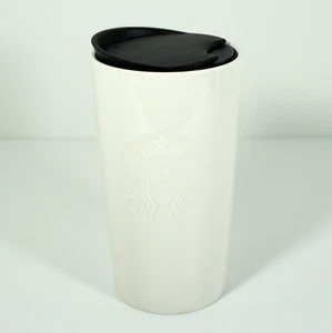 Taza de café de cerámica blanca sirena en relieve Starbucks tapa de taza 12 oz - Imagen 1 de 9