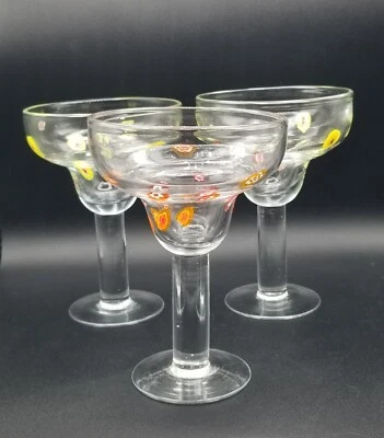 Crate & Barrel Crystal SPREE Millefiori Margarita Glasses Set of 3 - Image 1 of 4