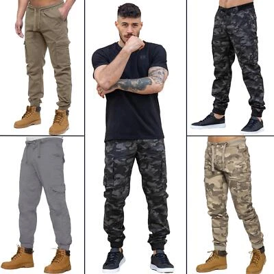 Enzo Cargo Trousers Mens Combat Joggers Elasticated Waist Military Camo Pants - Image 1 of 2