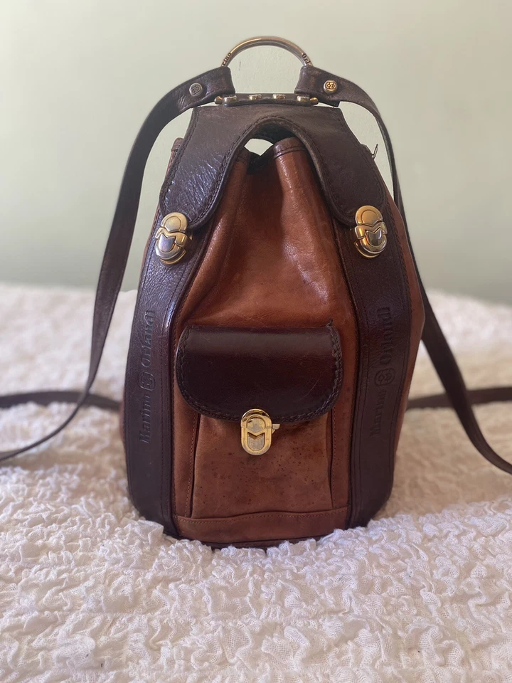 Mochila Grande de Diseñador Marino Orlandi Bolso Cubo Cuero Marrón Cartera Eslinga Foto 1 de 4