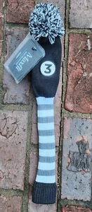 Maxfli #3 Knit Fairway Wood Headcover Golf Pom Pom MX493 Black White Gray - Picture 1 of 4