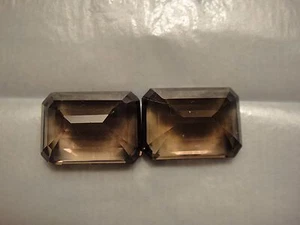 SET OF 2 NEW MATCHED RECTANGULAR  EMERALD CUT 18 X 13 X 9 NATURAL SMOKEY TOPAZ - Picture 1 of 4